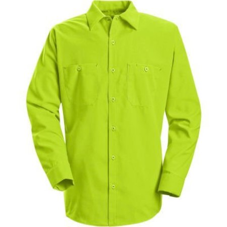 VF IMAGEWEAR Red Kap¬Æ Enhanced Visibility Long Sleeve Work Shirt, Fluorescent Yellow/Green, Tall, 2XL SS14YELNXXL